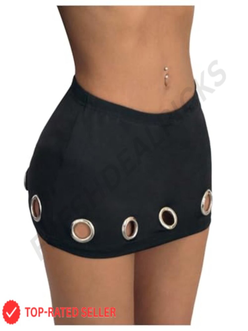 Punk Grommet Eyelet Micro Skirt Bodycon Mini with Built-in Shorts